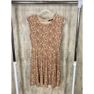 Ark & Co Dress Cream Red Large Fit Flare Knit Brocade Paisley EUC